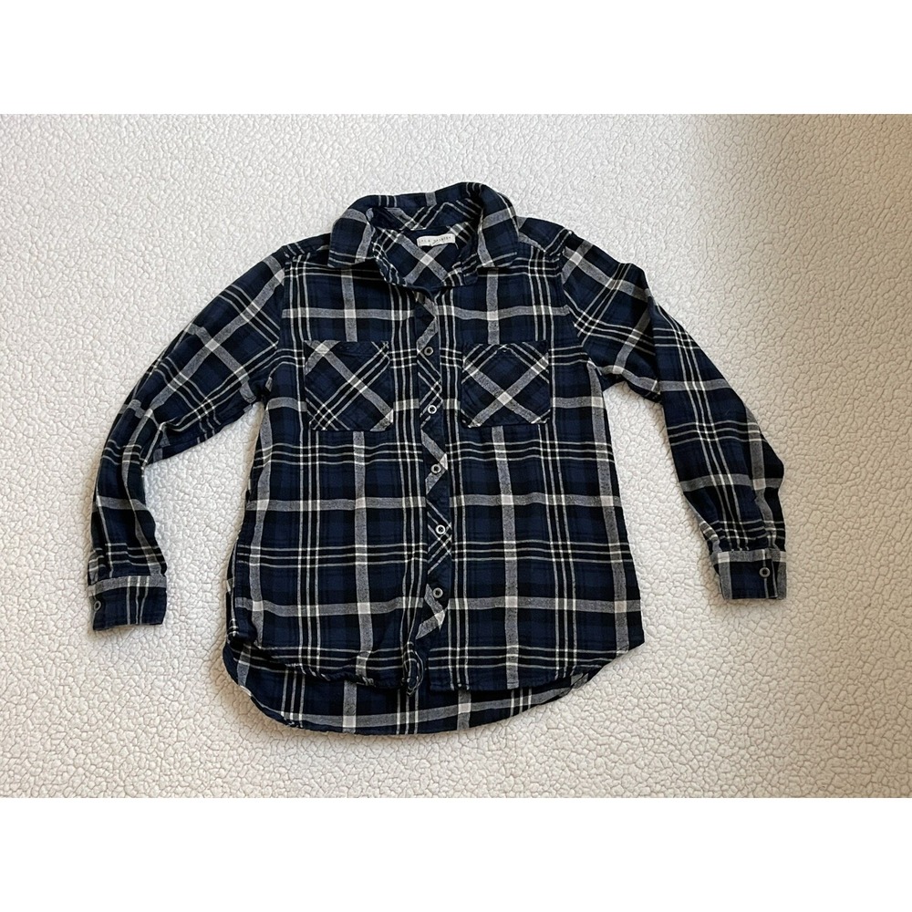 LA Hearts Navy Blue Plaid Flannel Button Down Shirt Women Small Cotton RN090233